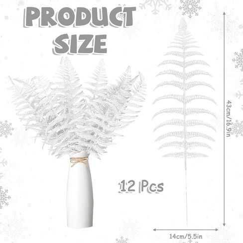Xinnun عيد الميلاد بريق يترك الاصطناعي ورقة الاستوائية شجرة عيد الميلاد بخاخ بريق ورقة جارلاند وامض عيد الميلاد يختار DIY باقة الجذعية فروع الزهور لحفل زفاف عيد الميلاد إكليل (أبيض، 12 جهاز كمبيوتر شخصى) in Kuwait