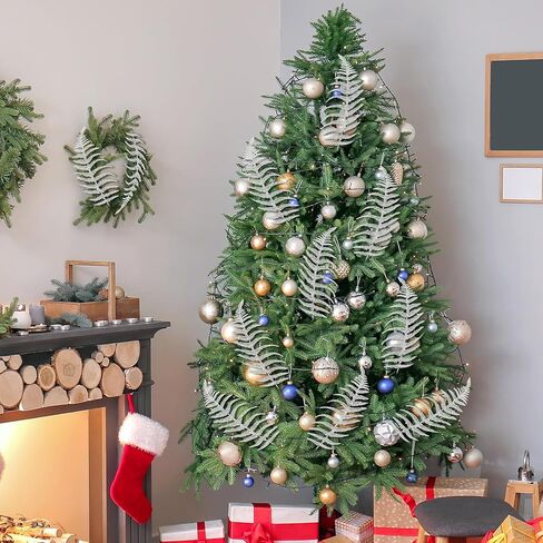 Xinnun عيد الميلاد بريق يترك الاصطناعي ورقة الاستوائية شجرة عيد الميلاد بخاخ بريق ورقة جارلاند وامض عيد الميلاد يختار DIY باقة الجذعية فروع الزهور لحفل زفاف عيد الميلاد إكليل (أبيض، 12 جهاز كمبيوتر شخصى) in Kuwait