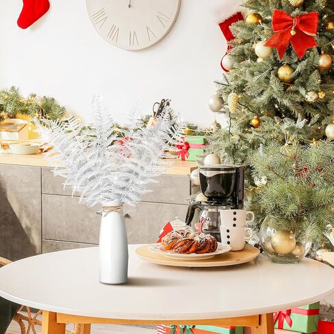 Xinnun عيد الميلاد بريق يترك الاصطناعي ورقة الاستوائية شجرة عيد الميلاد بخاخ بريق ورقة جارلاند وامض عيد الميلاد يختار DIY باقة الجذعية فروع الزهور لحفل زفاف عيد الميلاد إكليل (أبيض، 12 جهاز كمبيوتر شخصى) in Kuwait