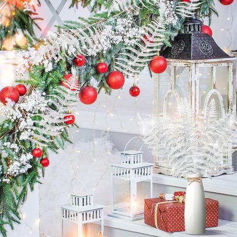 Xinnun عيد الميلاد بريق يترك الاصطناعي ورقة الاستوائية شجرة عيد الميلاد بخاخ بريق ورقة جارلاند وامض عيد الميلاد يختار DIY باقة الجذعية فروع الزهور لحفل زفاف عيد الميلاد إكليل (أبيض، 12 جهاز كمبيوتر شخصى) in Kuwait