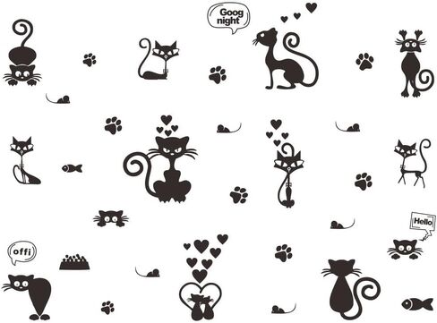 انفرجي ملصق حائط من بلاستيك PVC قابل للازالة - ملصق مفتاح اضاءة قطة جميل مع لوحة جدارية على شكل حيوان كرتوني - تأثير 41 انش × 55 انش - ديكور منزلي لطيف وممتع للاطفال ومحبي القطط (اسود-JWH210-Cat) in Kuwait