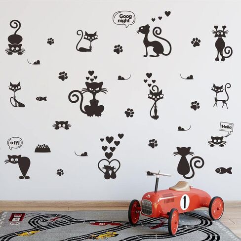 انفرجي ملصق حائط من بلاستيك PVC قابل للازالة - ملصق مفتاح اضاءة قطة جميل مع لوحة جدارية على شكل حيوان كرتوني - تأثير 41 انش × 55 انش - ديكور منزلي لطيف وممتع للاطفال ومحبي القطط (اسود-JWH210-Cat) in Kuwait