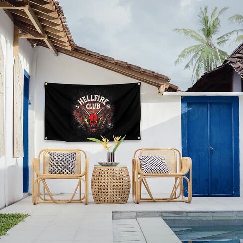 VooqO 3x5 Foot Hellfire Funny Club Tapestry With 4 Brass Grommets Easy And Simple Hanging For College Dorm Living Room Party Home Decorations in Saudi Arabia