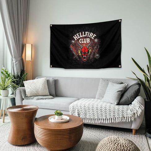 VooqO 3x5 Foot Hellfire Funny Club Tapestry With 4 Brass Grommets Easy And Simple Hanging For College Dorm Living Room Party Home Decorations in Saudi Arabia
