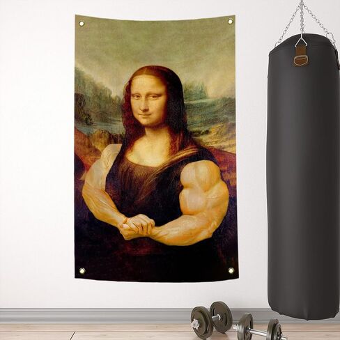 علم الموناليزا المضحك 3x5 أقدام الموناليزا كمال الاجسام نسيج البوليستر HD الطباعة للكلية النوم الصالة الرياضية غرفة الرقص ديكور الحائط in Kuwait
