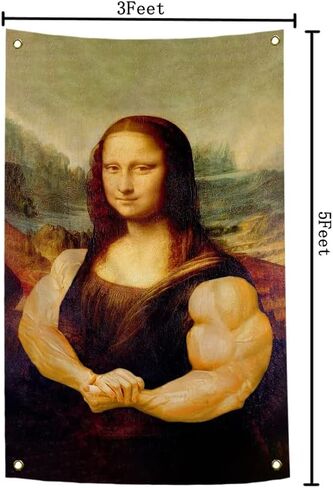 علم الموناليزا المضحك 3x5 أقدام الموناليزا كمال الاجسام نسيج البوليستر HD الطباعة للكلية النوم الصالة الرياضية غرفة الرقص ديكور الحائط in Kuwait