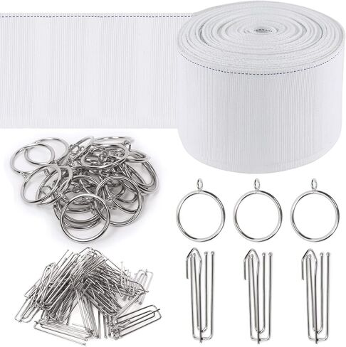 Keadic 41Pcs Curtain Accessory kit Contains 6 Yards 5.5 Meters Pleated Curtain Heading Tape, Stainless Steel 4 Prong Curtain Pleat Hook Clip and Curtain Rings with Eyelet for Home Decorate in Saudi Arabia