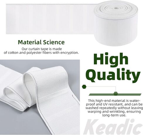 Keadic 41Pcs Curtain Accessory kit Contains 6 Yards 5.5 Meters Pleated Curtain Heading Tape, Stainless Steel 4 Prong Curtain Pleat Hook Clip and Curtain Rings with Eyelet for Home Decorate in Saudi Arabia