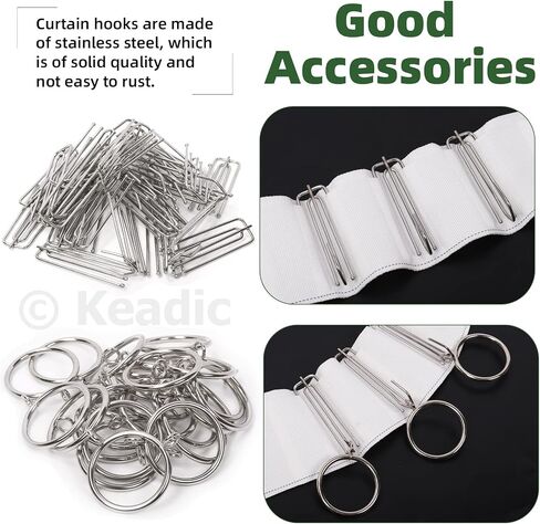 Keadic 41Pcs Curtain Accessory kit Contains 6 Yards 5.5 Meters Pleated Curtain Heading Tape, Stainless Steel 4 Prong Curtain Pleat Hook Clip and Curtain Rings with Eyelet for Home Decorate in Saudi Arabia