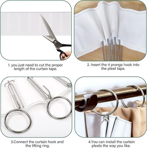 Keadic 41Pcs Curtain Accessory kit Contains 6 Yards 5.5 Meters Pleated Curtain Heading Tape, Stainless Steel 4 Prong Curtain Pleat Hook Clip and Curtain Rings with Eyelet for Home Decorate in Saudi Arabia