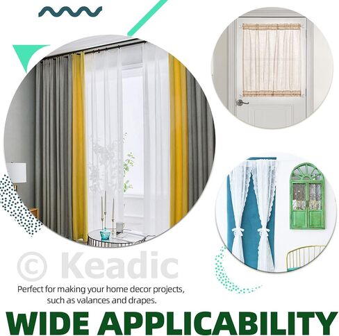 Keadic 41Pcs Curtain Accessory kit Contains 6 Yards 5.5 Meters Pleated Curtain Heading Tape, Stainless Steel 4 Prong Curtain Pleat Hook Clip and Curtain Rings with Eyelet for Home Decorate in Saudi Arabia