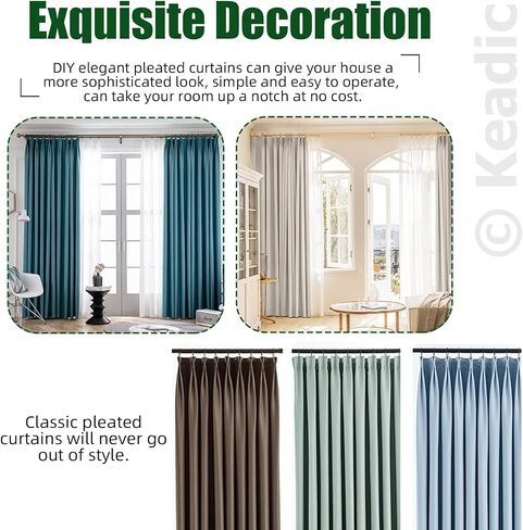 Keadic 41Pcs Curtain Accessory kit Contains 6 Yards 5.5 Meters Pleated Curtain Heading Tape, Stainless Steel 4 Prong Curtain Pleat Hook Clip and Curtain Rings with Eyelet for Home Decorate in Saudi Arabia