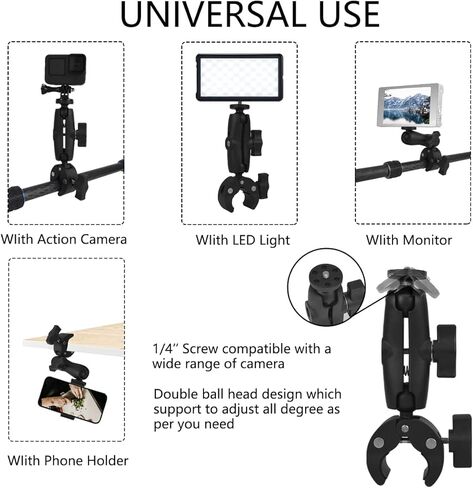 WLPREOE Super Clamp Mount Double Ball Head Adapter متوافق مع GoPro AKASO DJI Action أو DSLR Accessories كاميرا in Kuwait