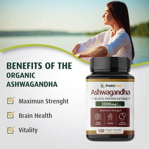 Organic Ashwagandha 1,950 mg - 120 Vegan Caps. Made with Organic Ashwagandha Powder and Root Extract and Black Pepper 4:1, Gluten Free, Non-GMO Supplement, Supports Mood, Made in USA. in Saudi Arabia