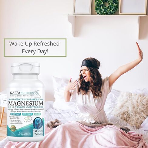 (150 Capsules), 2,253mg Per Serving, Providing 420mg Elemental Magnesium, L-Threonate, Bisglycinate Chelate, Malate, for Brain, Sleep, Stress, Cramps, Headaches, Energy, Heart from Kappa Nutrition. in Kuwait