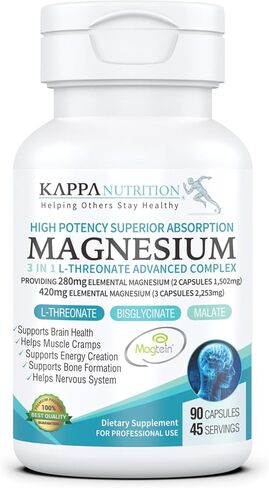 (150 Capsules), 2,253mg Per Serving, Providing 420mg Elemental Magnesium, L-Threonate, Bisglycinate Chelate, Malate, for Brain, Sleep, Stress, Cramps, Headaches, Energy, Heart from Kappa Nutrition. in Kuwait