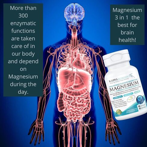 (150 Capsules), 2,253mg Per Serving, Providing 420mg Elemental Magnesium, L-Threonate, Bisglycinate Chelate, Malate, for Brain, Sleep, Stress, Cramps, Headaches, Energy, Heart from Kappa Nutrition. in Kuwait