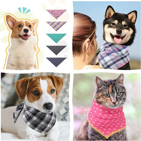50 Pack Dog Bandana Bulk, Plaid Cotton Bandanas Washable Puppy Bandana Triangle Dog Drool Bibs Dog Handkerchief Girl Comfortable Scarfs for Medium Small Dogs Large Puppy Dogs, Pets Birthday Kerchief in Kuwait