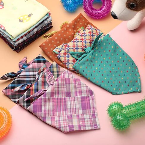 50 Pack Dog Bandana Bulk, Plaid Cotton Bandanas Washable Puppy Bandana Triangle Dog Drool Bibs Dog Handkerchief Girl Comfortable Scarfs for Medium Small Dogs Large Puppy Dogs, Pets Birthday Kerchief in Kuwait