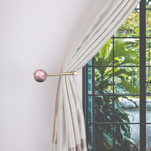 حزمة Yatming مكونة من 2 حوامل ستائر حجرية مستديرة، خطافات ستائر مثبتة على الحائط على شكل حرف L مع كرة كريستال سبج سوداء لتزيين المنزل in Kuwait