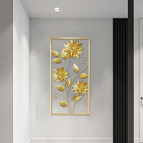 منحوتات حائط ذهبية من Meekear، ديكور حائط معدني مستطيل ذهبي مقاس 99 سم ​​مع إطار، منحوتة فنية جدارية على شكل زهرة معدنية ذهبية لغرفة المعيشة وغرفة النوم والمكتب والدراسة، كبيرة (ذهبية - عبوة واحدة) in Kuwait