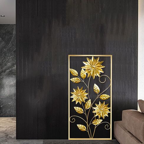 منحوتات حائط ذهبية من Meekear، ديكور حائط معدني مستطيل ذهبي مقاس 99 سم ​​مع إطار، منحوتة فنية جدارية على شكل زهرة معدنية ذهبية لغرفة المعيشة وغرفة النوم والمكتب والدراسة، كبيرة (ذهبية - عبوة واحدة) in Kuwait