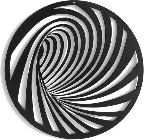 بيتري ارت لوحة فنية جدارية معدنية بتصميم خط تجريدي لغرفة المعيشة وغرفة النوم (لون اسود دائري، S) in Kuwait