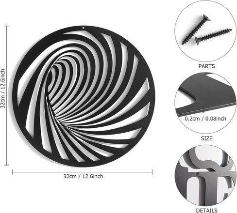 بيتري ارت لوحة فنية جدارية معدنية بتصميم خط تجريدي لغرفة المعيشة وغرفة النوم (لون اسود دائري، S) in Kuwait
