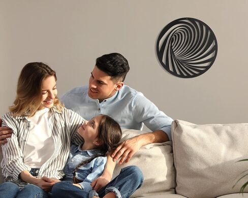 بيتري ارت لوحة فنية جدارية معدنية بتصميم خط تجريدي لغرفة المعيشة وغرفة النوم (لون اسود دائري، S) in Kuwait