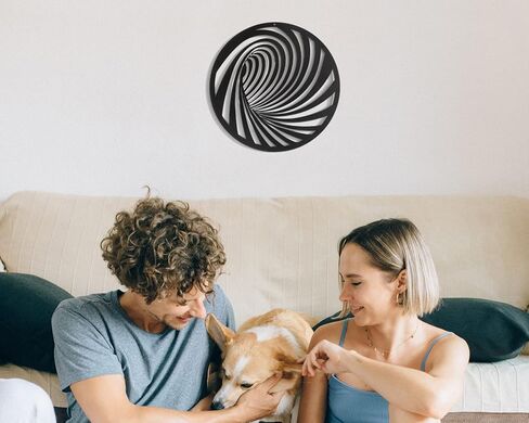 بيتري ارت لوحة فنية جدارية معدنية بتصميم خط تجريدي لغرفة المعيشة وغرفة النوم (لون اسود دائري، S) in Kuwait