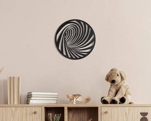 بيتري ارت لوحة فنية جدارية معدنية بتصميم خط تجريدي لغرفة المعيشة وغرفة النوم (لون اسود دائري، S) in Kuwait