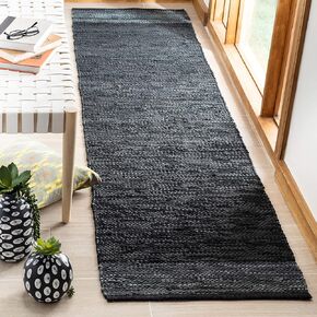 SAFAVIEH Vintage Leather Collection Area Rug - 6' x 9', Black & Grey, Handmade Stripe Leather & Cotton, Ideal for High Traffic Areas in Living Room, Bedroom (VTL201Z) in Kuwait