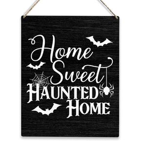 لافتة خشبية للهالوين على طراز مزرعة ريفية، منزل جميل مسكون، لوحة خشبية معلقة، مقاس 8 × 10 بوصة، ديكور منزلي للهدايا in Kuwait