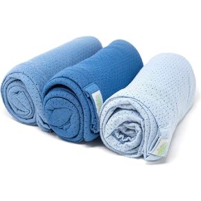 مجموعة بطانية قماط الأطفال من القطن العضوي من Woombie - بطانيات استقبال خفيفة الوزن ومتعددة الاستخدام - مجموعة من 3 قماط ذات فتحات تهوية مقاس 44 × 44 بوصة - أزرق مخضر، كريمي، برتقالي in Kuwait