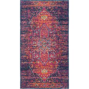 SAFAVIEH Evoke Collection 2'2" x 4' Blue / Fuchsia EVK275F Oriental Medallion Distressed Non-Shedding Living Room Bedroom Accent Rug in Saudi Arabia