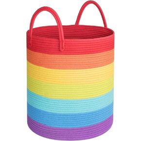 مينتوود ديزاين سلة كبيرة من الحبال القطنية المنسوجة المزخرفة مقاس 18 × 16 انش، سلة غسيل طويلة، سلة بطانية لغرفة المعيشة، سلال تخزين للالعاب والمناشف والغطاء والوسادة، قوس قزح in Kuwait