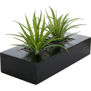 MyGift 10 Inch Artificial Green Grass Plants in White Wood Decorative Planter Pot - Faux Greenery in Rectangular Wooden Container for Tabletop Centerpiece Décor