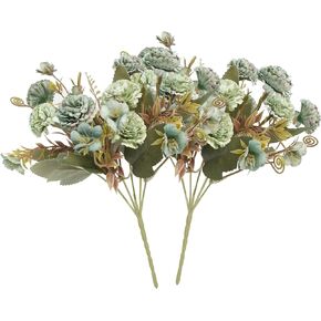 ZLEVEAYN 5 Branch 11 Heads Artificial Flowers Fake Silk Carnations Bouquet Mini Plastic Plants Arrangements for Home Office Wedding Table Décor（2pack, Green）