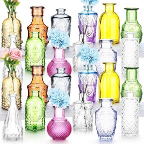 Yaomiao 24 Pcs Colored Small Glass Bud Vases Vintage Small Vases for Flowers Bulk Mini Colored Glass Bottles Set Decorative Colorful Vase for Rustic Wedding Decorations Table Centerpieces Home Decor in Saudi Arabia