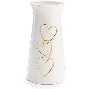 One Holiday Way 10-Inch White Ceramic Vase with Decorative Gold Heart Accents – Elegant Valentine’s Day Love Decoration - Anniversary Birthday Wedding Home Decor in Saudi Arabia