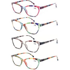 HAPJOYS Reading Glasses Women Blue Light Blocking Readers Fashion Cateye Anti Blue Ray Cheaters Glasses w/Spring Hinge 4-Pack
