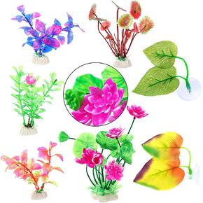 Aquazone 7 PCS Aquarium Decor Variety Pack, Bi-Leaf Betta Hammock Soft for Hiding Bubbling Snuggling Spawning Resting Spot, Aquarium Lifelike Plants, Great Valued Premium Aquarium Decoration Set in Saudi Arabia
