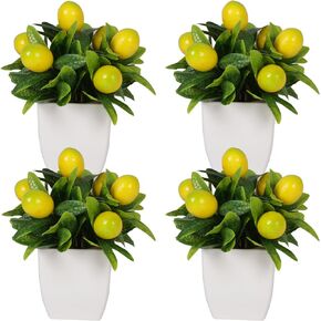 Yoratee 4pcs Artificial Lemon Plants Fake Fruit Potted Plant 6inches Fake Lemons Tree with Small Pot Mini Fake Plant for Indoor Outdoor Home Bathroom Decor