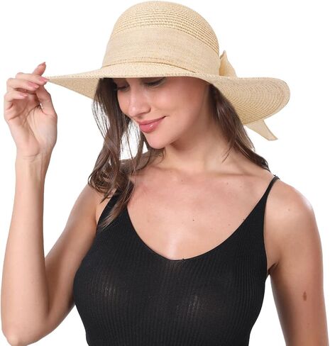 HADM Women Sun Hat Beach Straw Hat Wide Brim UV Protection Summer Hat Foldable Travel Hat in Kuwait