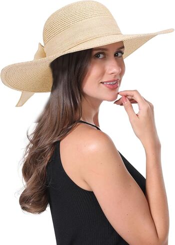 HADM Women Sun Hat Beach Straw Hat Wide Brim UV Protection Summer Hat Foldable Travel Hat in Kuwait