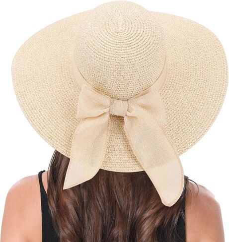 HADM Women Sun Hat Beach Straw Hat Wide Brim UV Protection Summer Hat Foldable Travel Hat in Kuwait