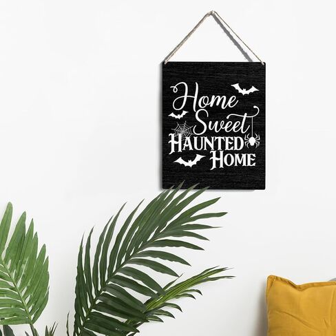 لافتة خشبية للهالوين على طراز مزرعة ريفية، منزل جميل مسكون، لوحة خشبية معلقة، مقاس 8 × 10 بوصة، ديكور منزلي للهدايا in Kuwait