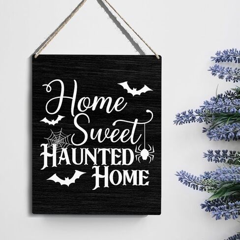 لافتة خشبية للهالوين على طراز مزرعة ريفية، منزل جميل مسكون، لوحة خشبية معلقة، مقاس 8 × 10 بوصة، ديكور منزلي للهدايا in Kuwait
