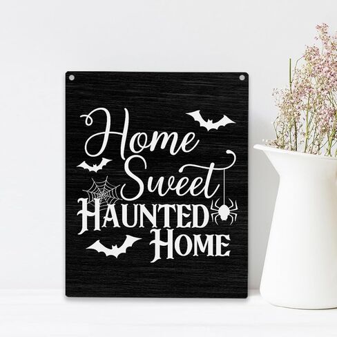 لافتة خشبية للهالوين على طراز مزرعة ريفية، منزل جميل مسكون، لوحة خشبية معلقة، مقاس 8 × 10 بوصة، ديكور منزلي للهدايا in Kuwait