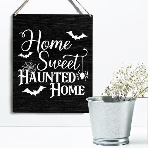 لافتة خشبية للهالوين على طراز مزرعة ريفية، منزل جميل مسكون، لوحة خشبية معلقة، مقاس 8 × 10 بوصة، ديكور منزلي للهدايا in Kuwait